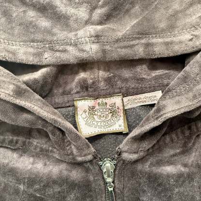 Juicy Couture Brown Velour Tracksuit Set Zip Up Hoodie & Flared Pant Logo Size M-Coordom