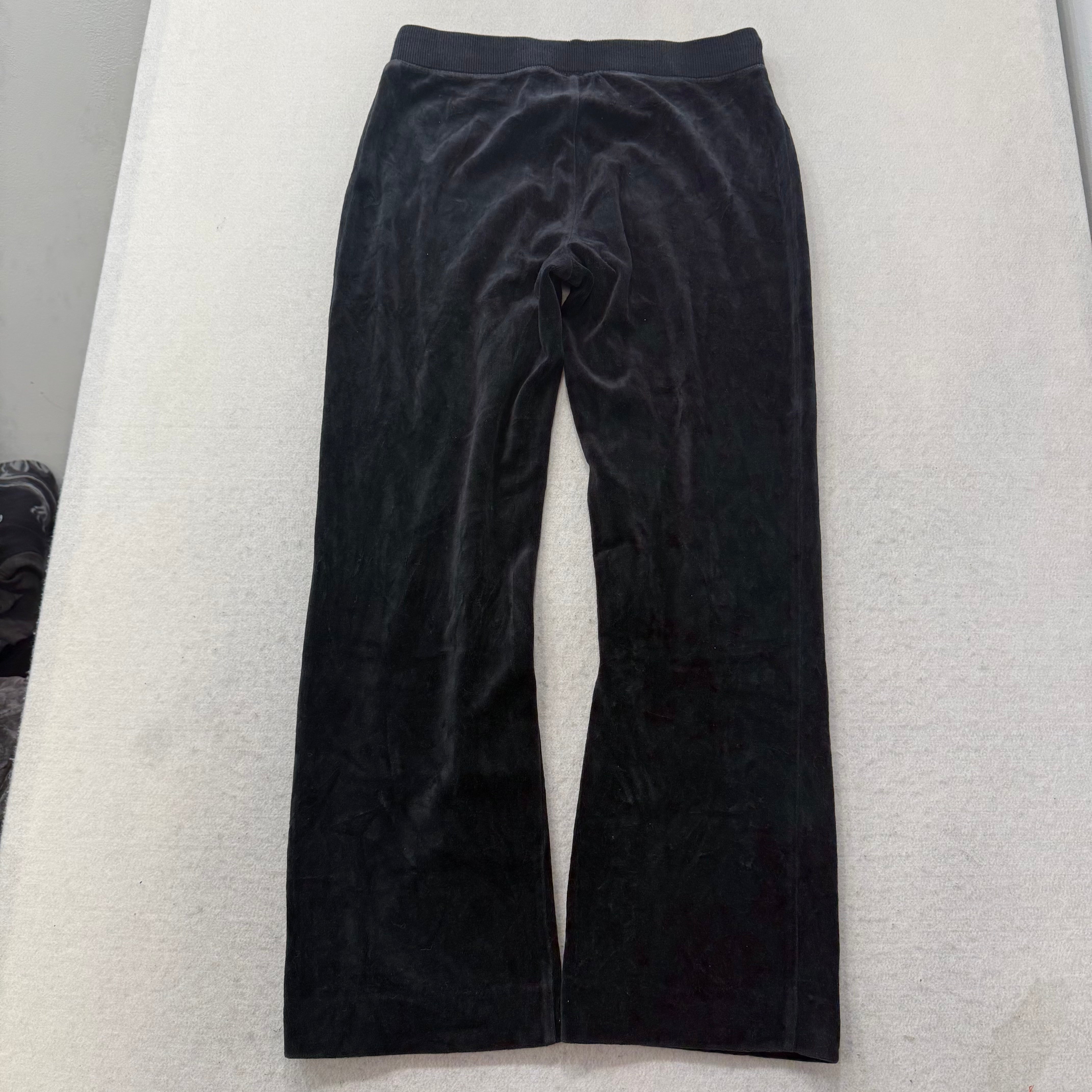 Juicy Couture Women Black Velour Tracksuit Set Zip Up Hoodie & Flare Pant Size S-Coordom