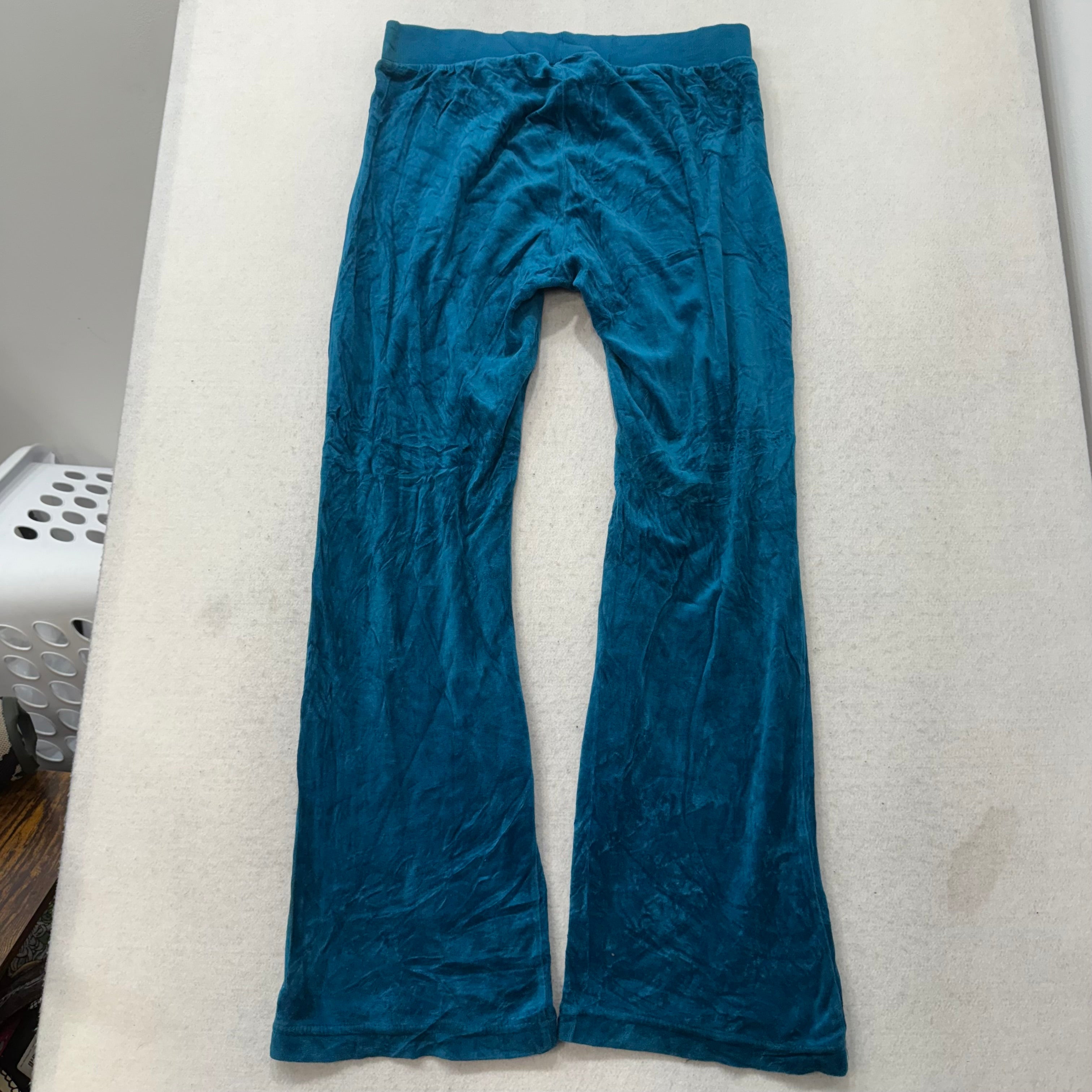 Vintage Juicy Couture Women Dark Teal Velour Flared Track Pant Loungewear Size L-Coordom