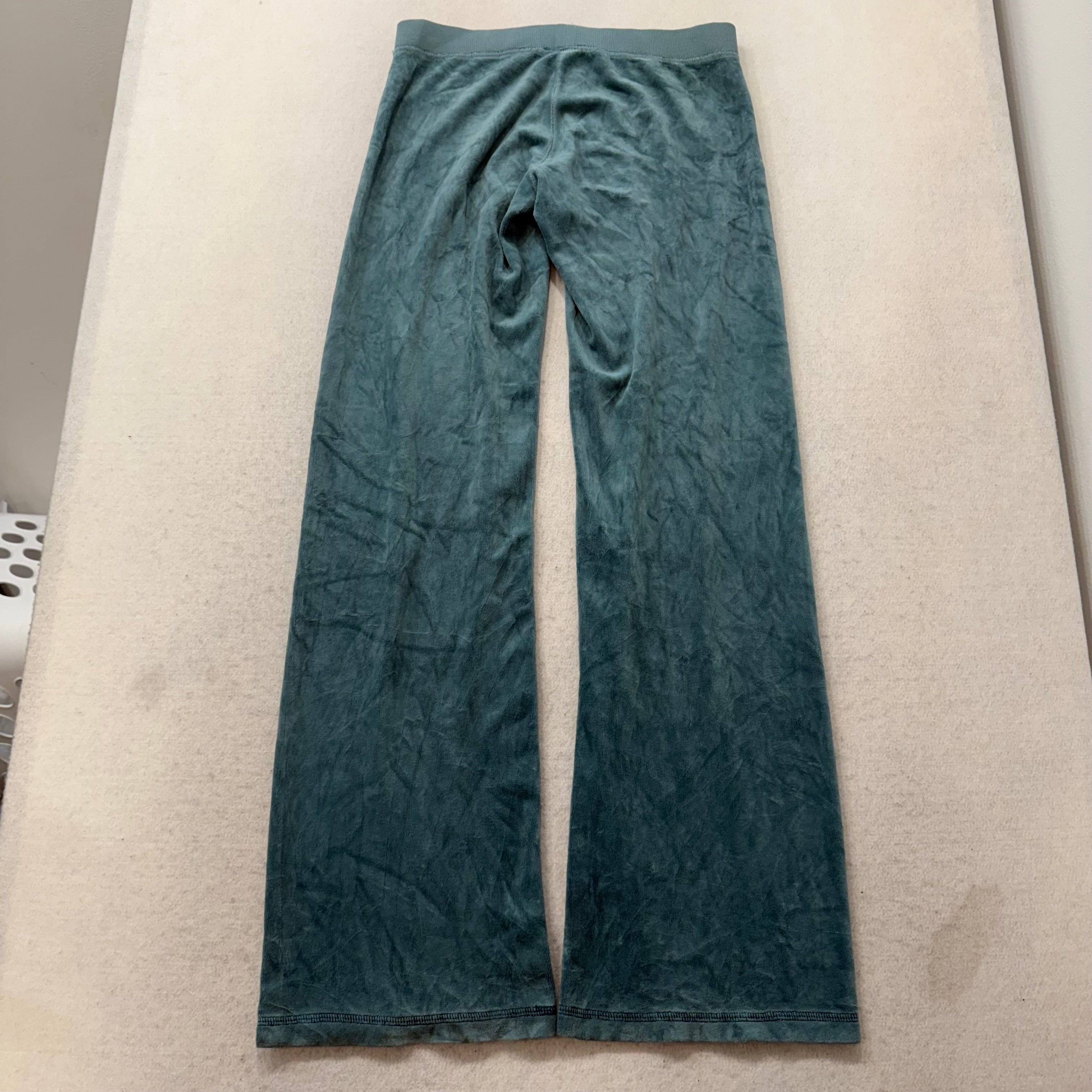 Juicy Couture Women's Winter Teal Velour Flared Track Pant Crown Logo Y2K Size P-Coordom