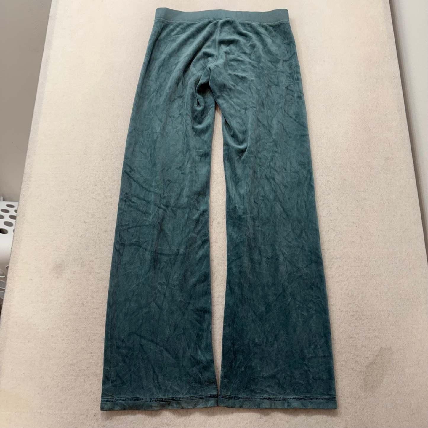 Juicy Couture Women's Winter Teal Velour Flared Track Pant Crown Logo Y2K Size P-Coordom