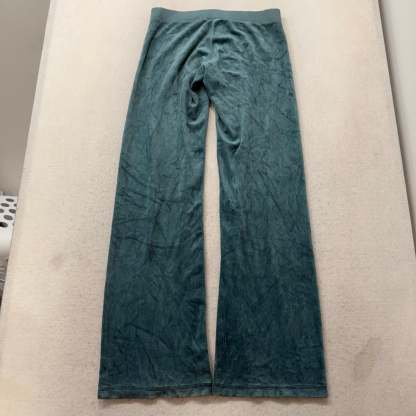 Juicy Couture Women's Winter Teal Velour Flared Track Pant Crown Logo Y2K Size P-Coordom