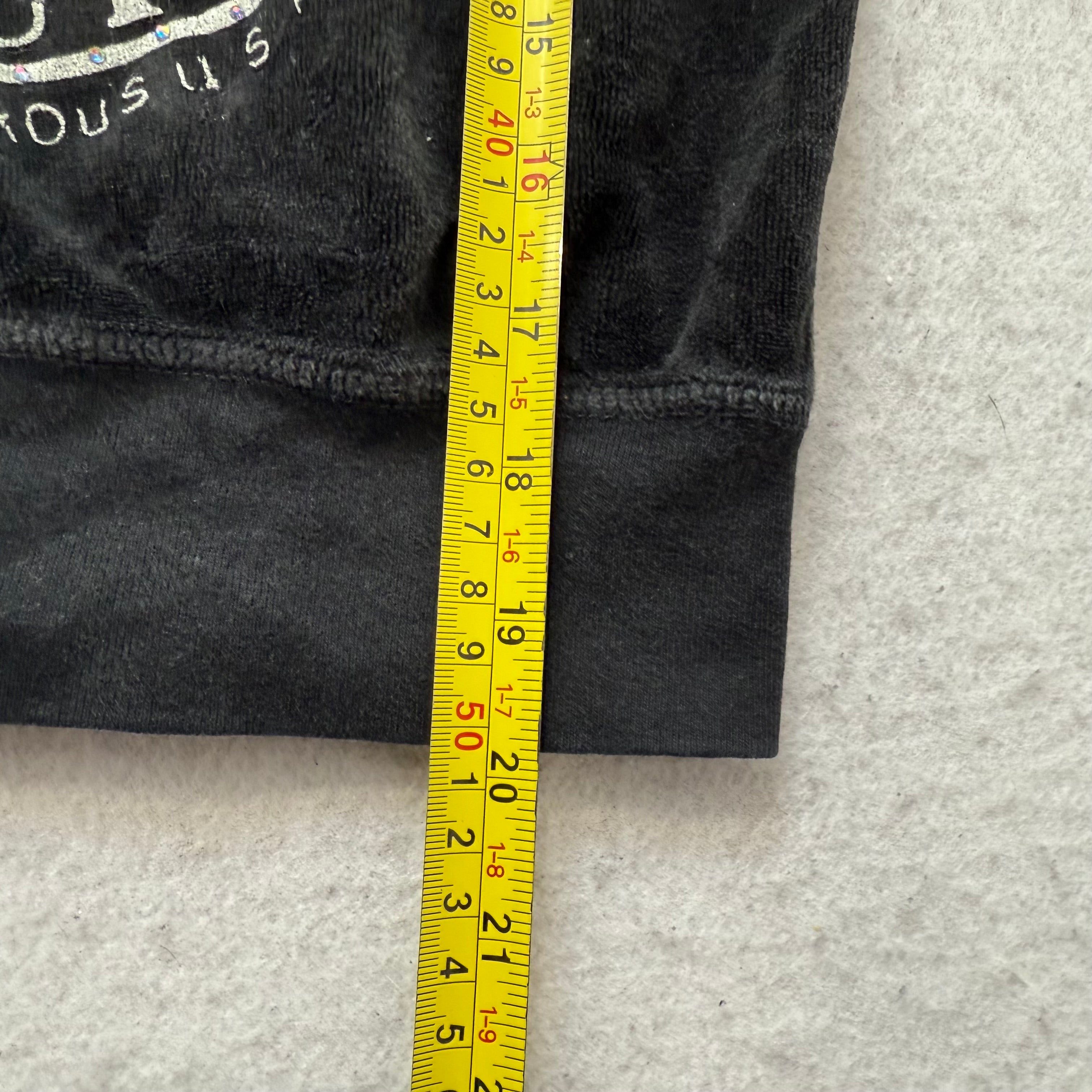 Vintage Juicy Couture Women's Black Velour Full Zip Cropped Hoodie Logo Size S-Coordom