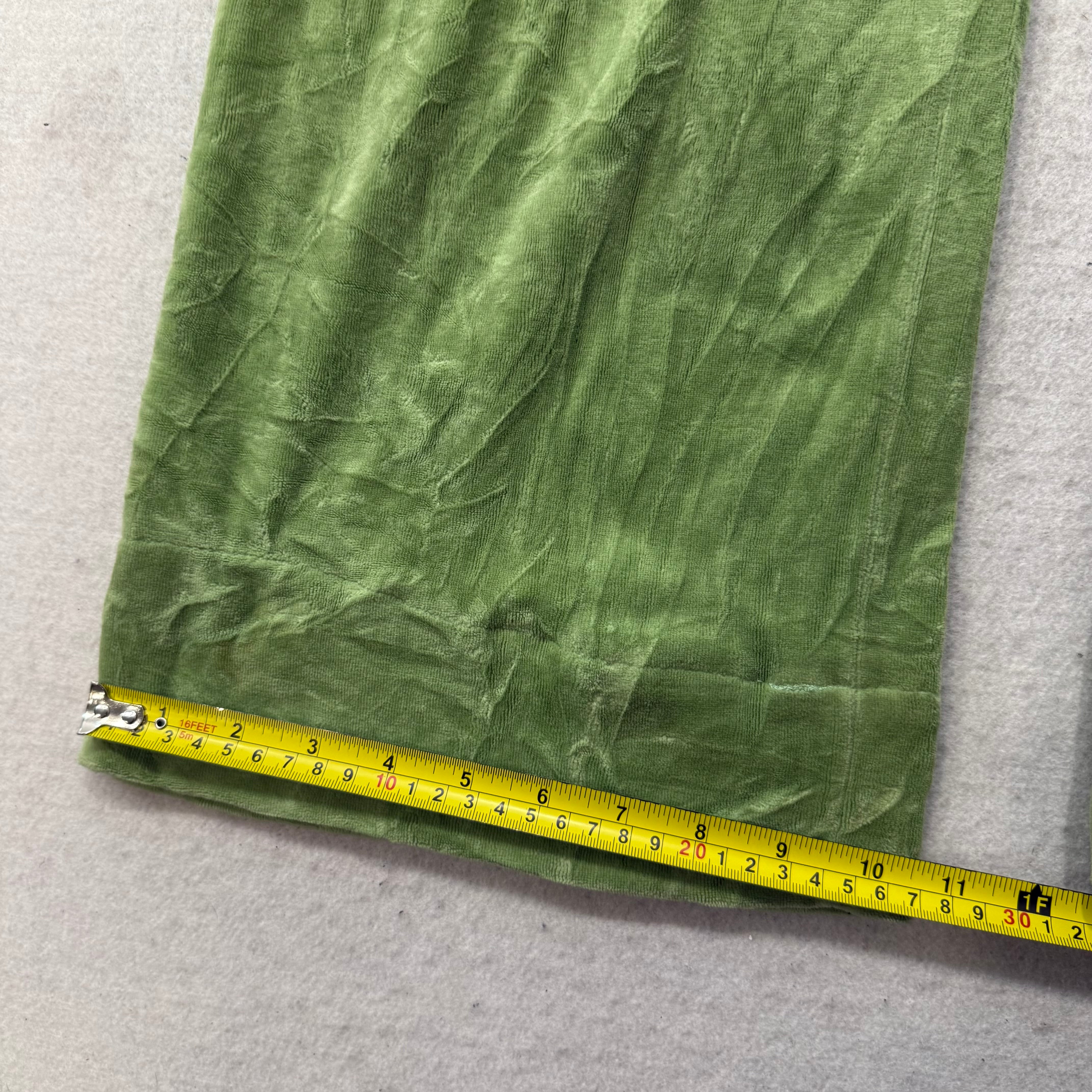 Vintage Juicy Couture Women Apple Green Velour Flared Track Pant Low Rise Size L-Coordom