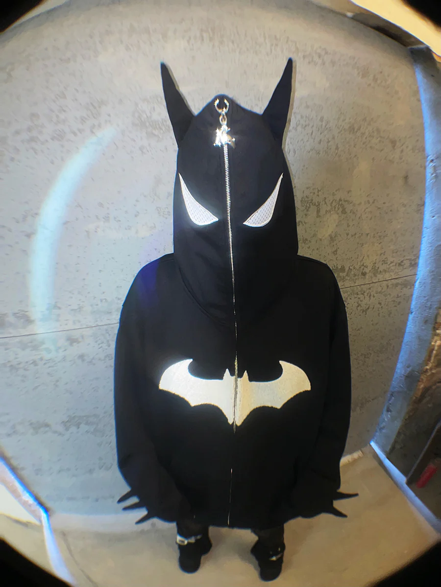 Street style Y2K pattern Full Zip Hoodie Black（Eyes Can See）-Coordom