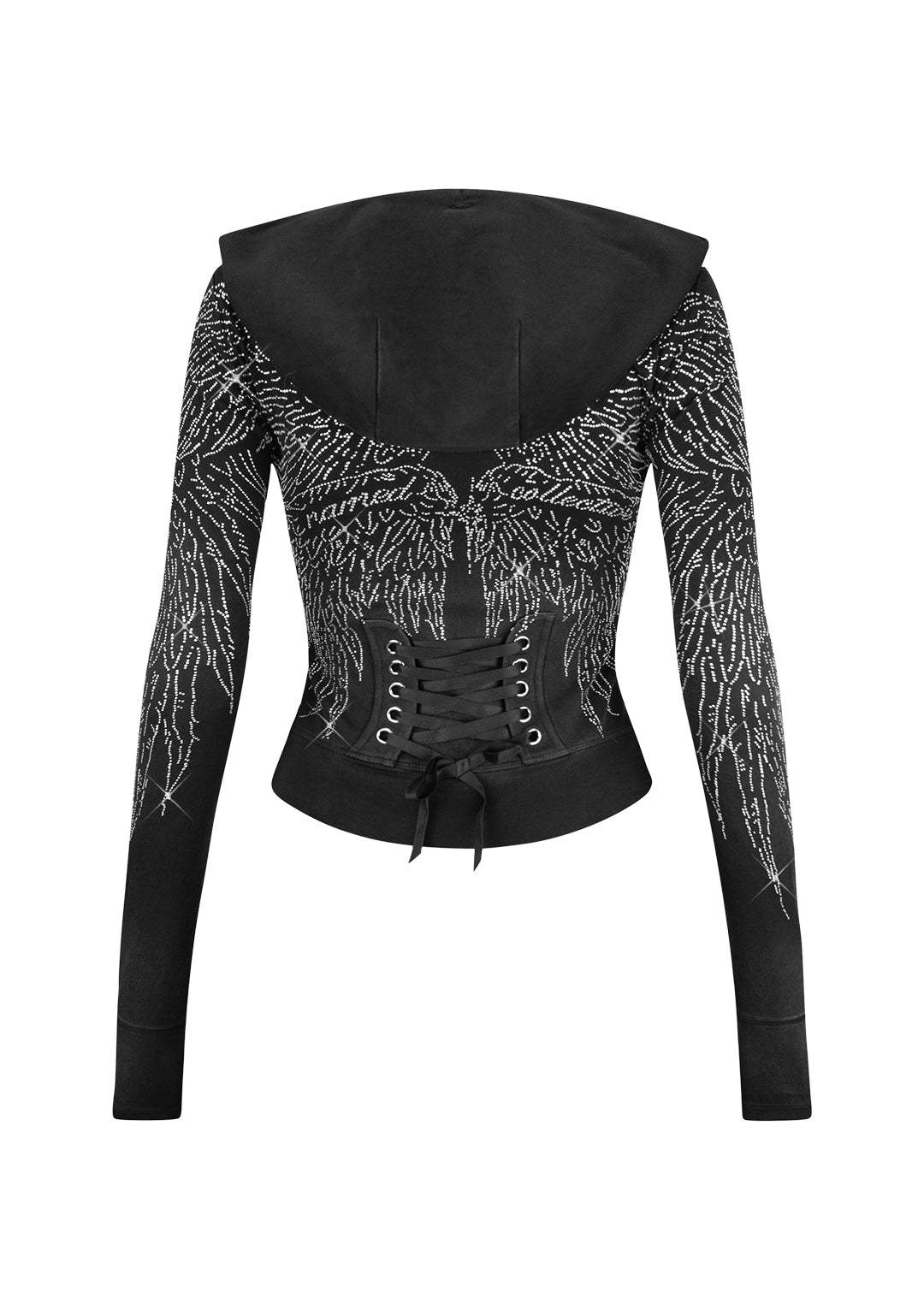 FALLEN RHINESTONE SCULPT HOODIE WASHED BLACK-Coordom