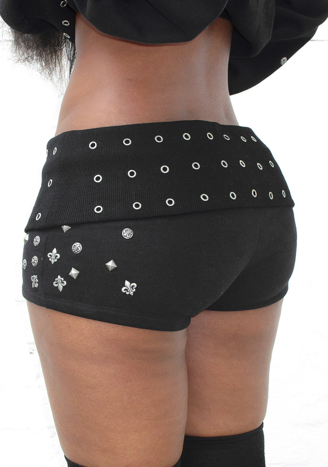 MIDNIGHT STUDDED MICRO HOTPANT SHORTS BLACK-Coordom