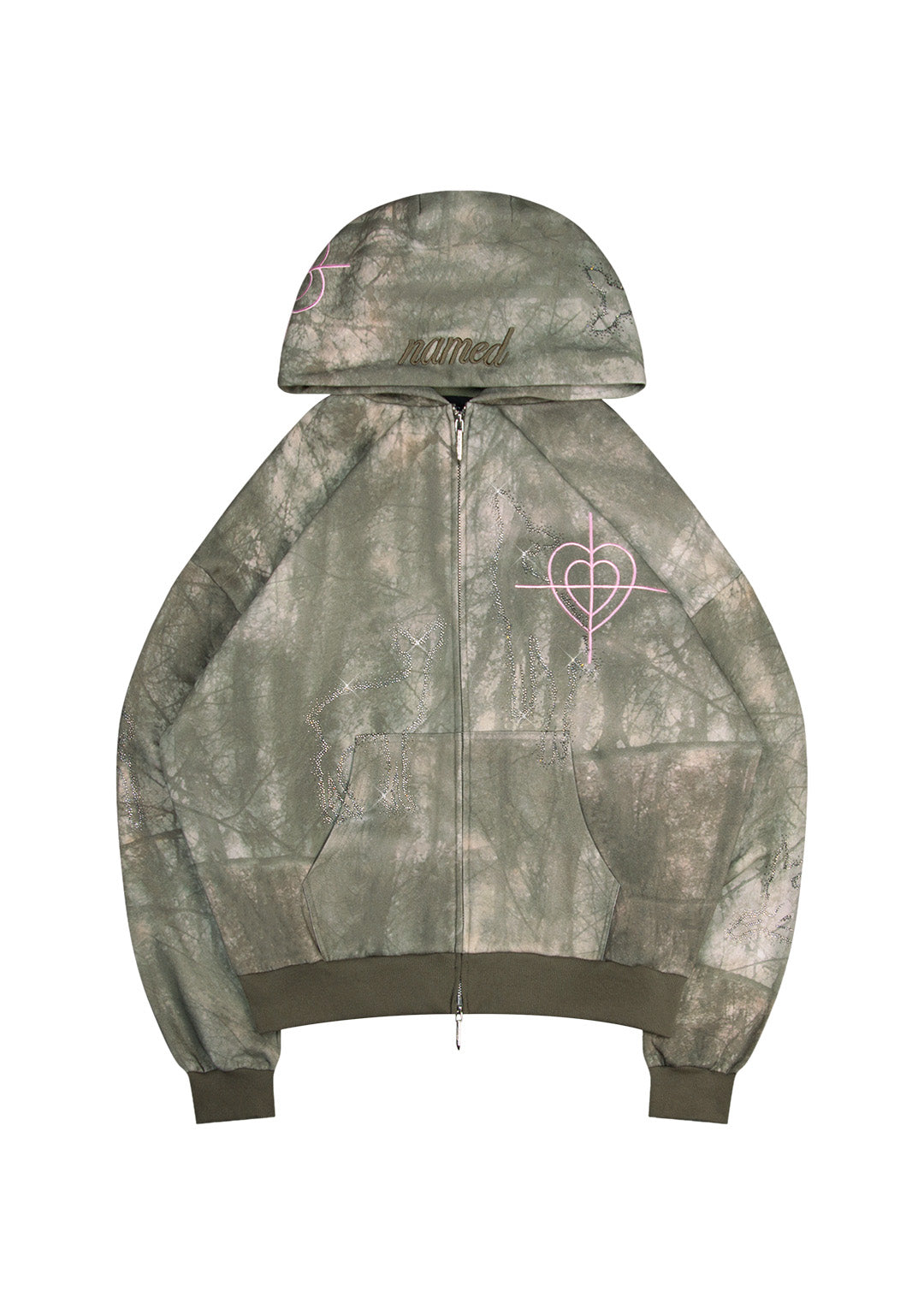 LOVESTRUCK RHINESTONE ZIP HOODIE CAMO-Coordom