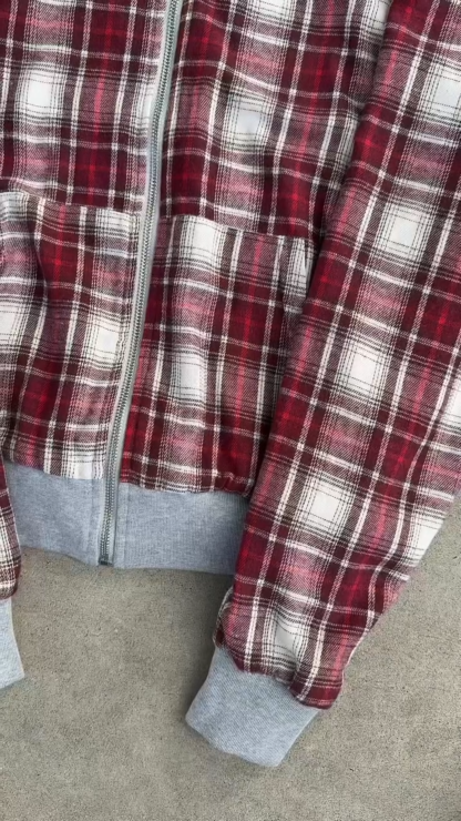 REVERSIBLE PLAID ZIP HOODIE|Streetwear Oversized Vintage Casual Wear-Coordom