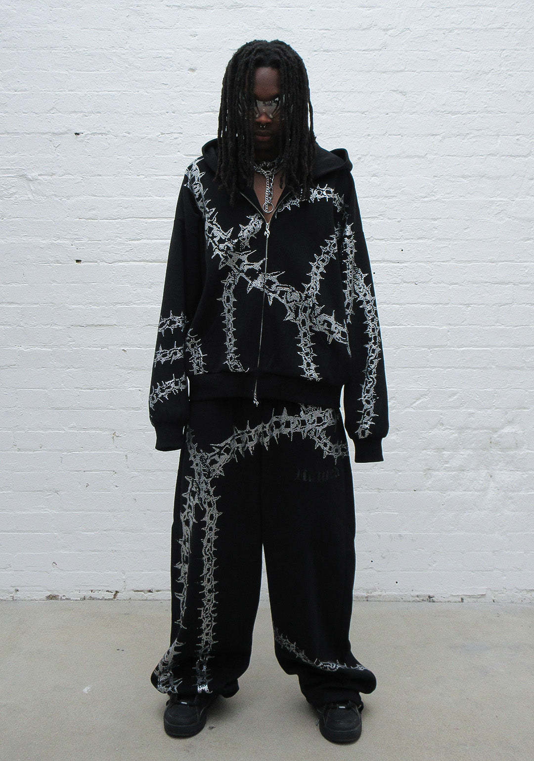  RHINESTONE ZIP HOODIE BLACK-Coordom