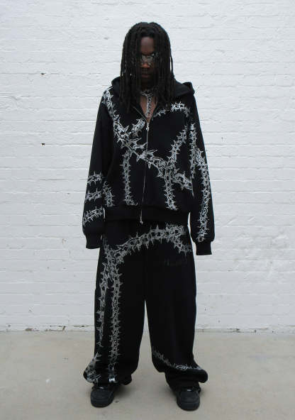  RHINESTONE ZIP HOODIE BLACK-Coordom