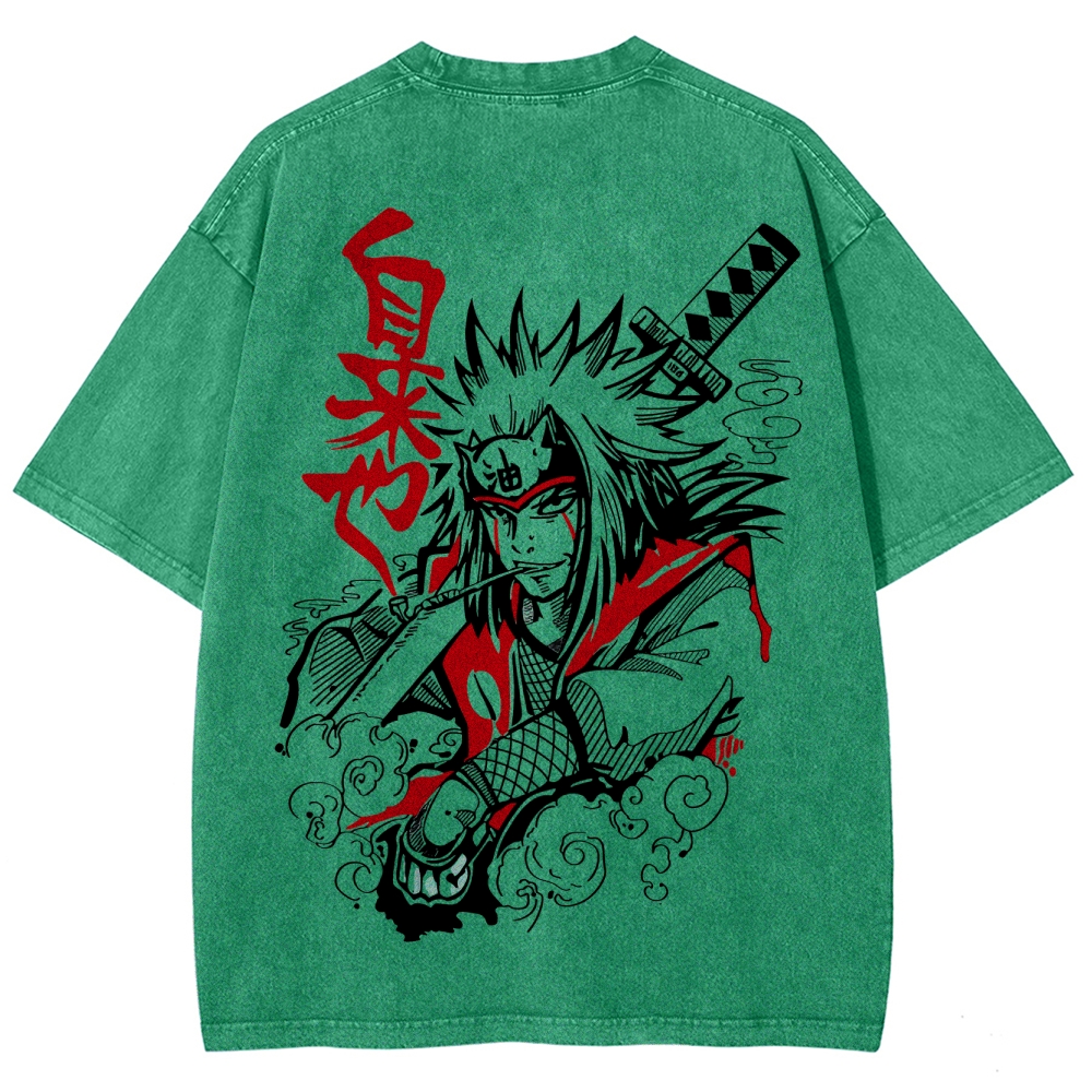 Naruto Sannin Jiraiya Printed Vintage Washed Tee Unisex Oversize Cotton T-shirt-Coordom