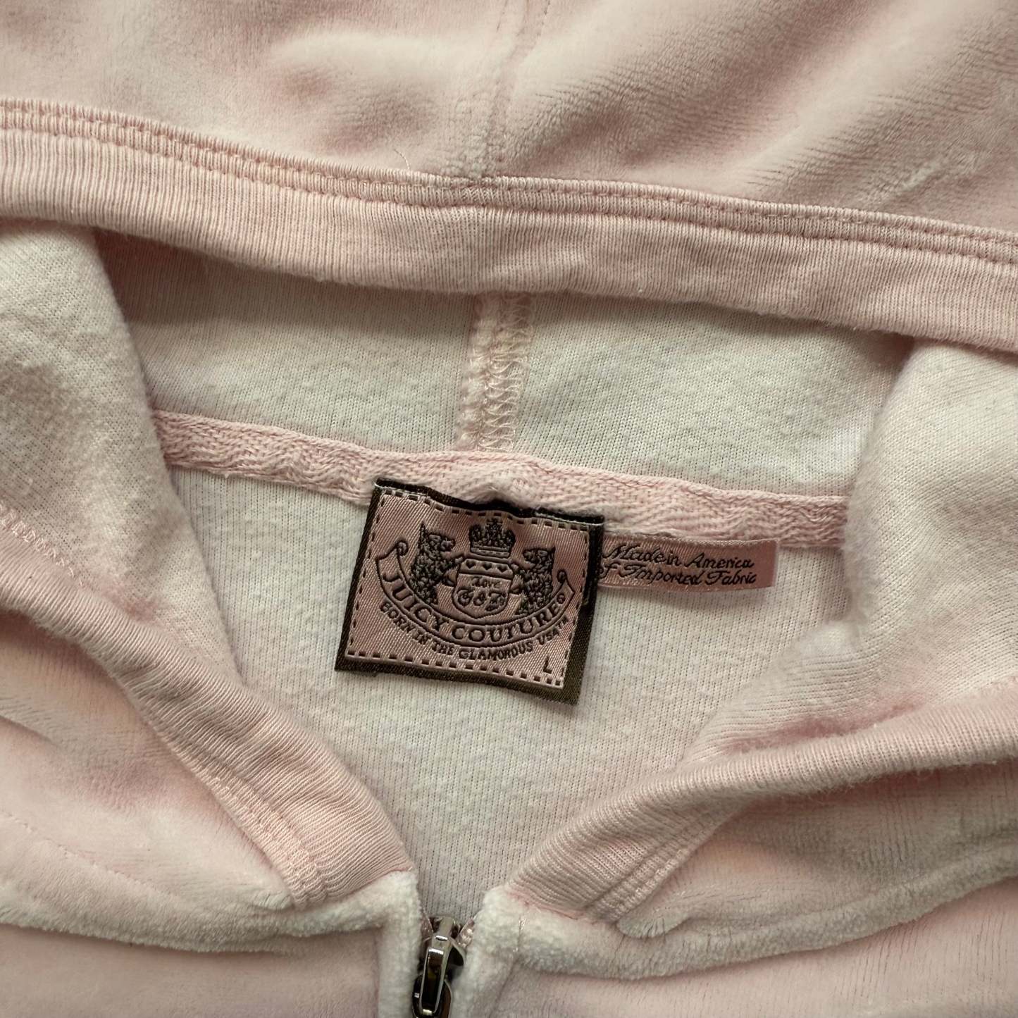 Vintage Juicy Couture Women's Baby Pink Velour Full Zip Hoodie Pockets Size L-Coordom