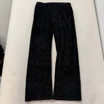 Juicy Couture Black Velour Tracksuit Set Zip Up Hoodie & Flare Pant Logo Size XL-Coordom