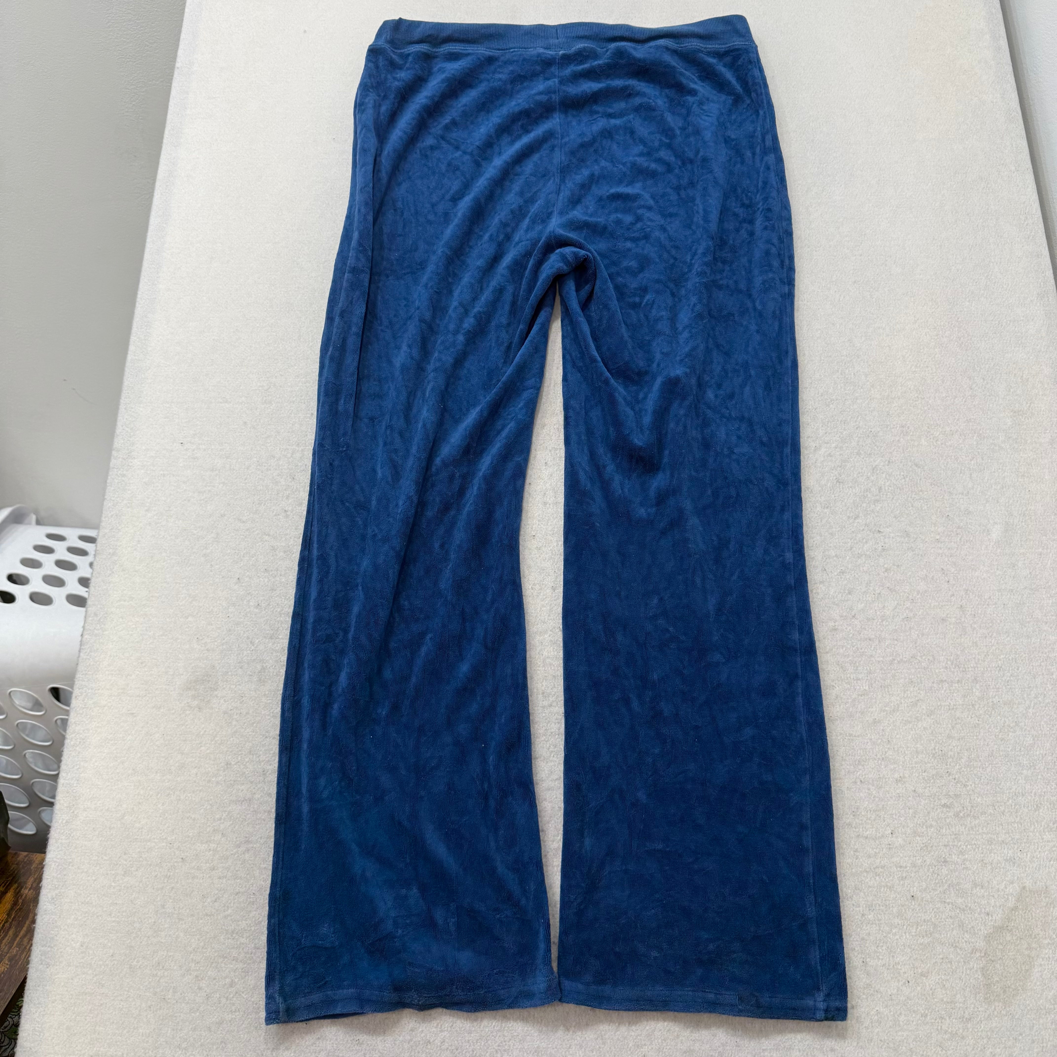 Vintage Juicy Couture Women's Sapphire Blue Velour Flared Track Pant Y2K Size L-Coordom