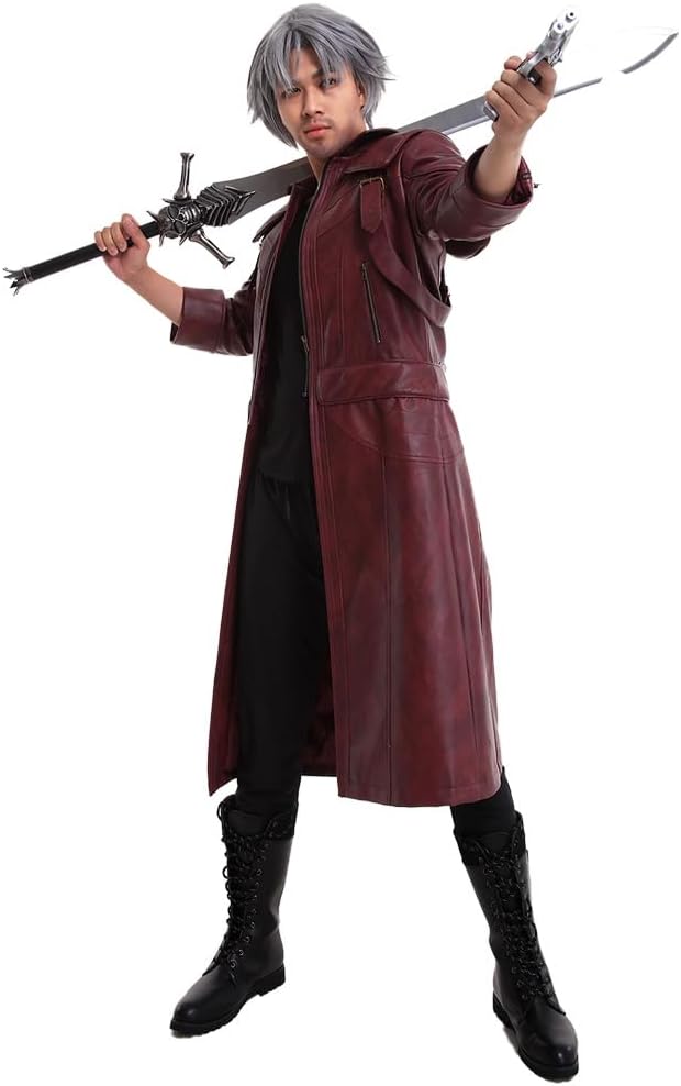 Crimson Devil Hunter Leather Long Coat | Devil May Cry Streetwear Jacket-Coordom