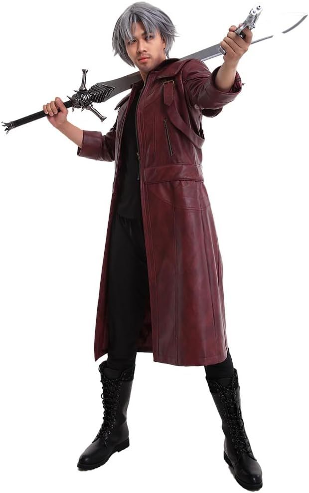 Crimson Devil Hunter Leather Long Coat | Devil May Cry Streetwear Jacket-Coordom