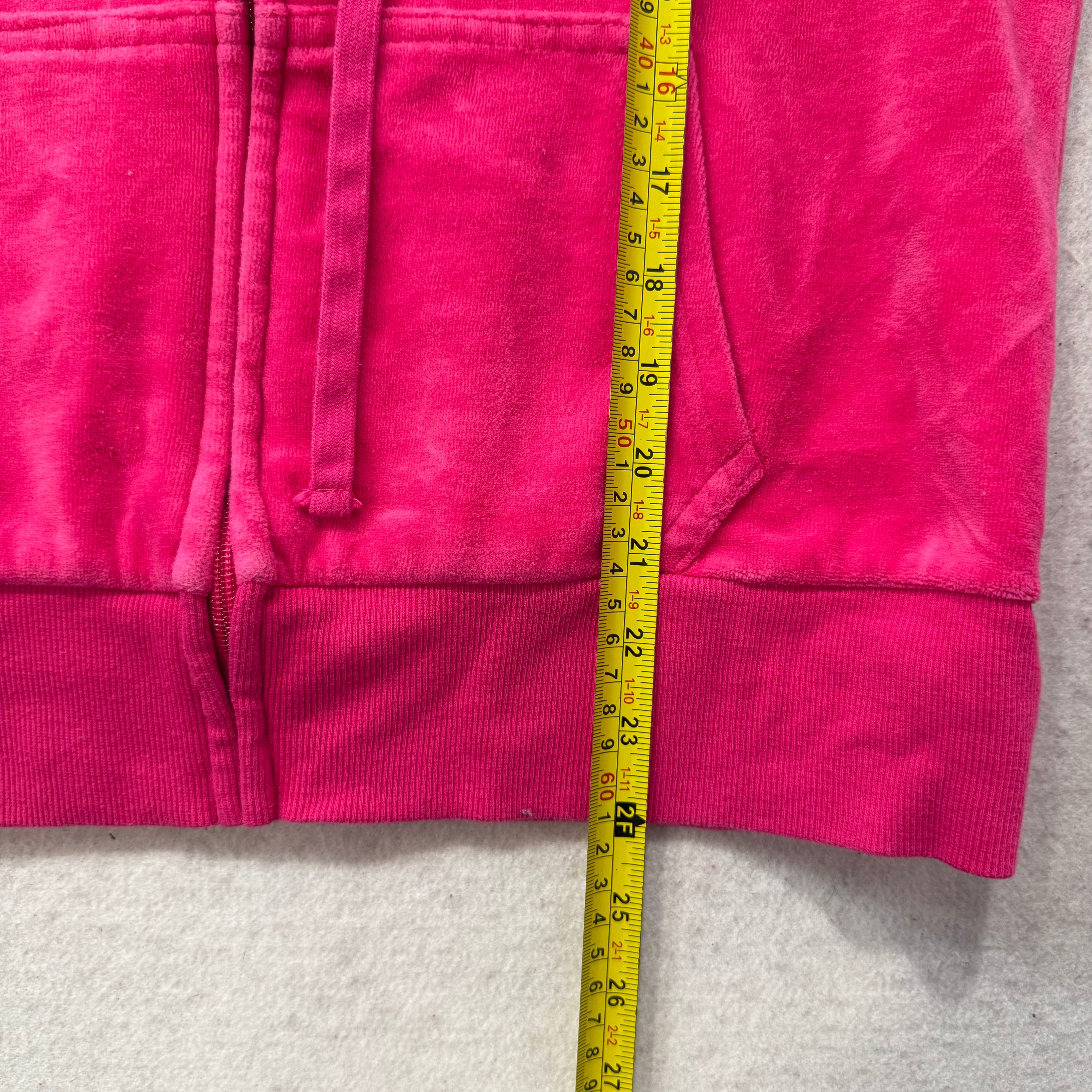 Vintage Juicy Couture Women's Hot Pink Velour Zip Up Hoodie Graphic Logo Size L-Coordom