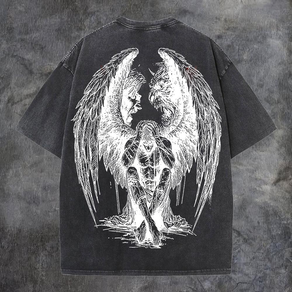 Contradictory Angel Printed Men's Washed Tee-Coordom