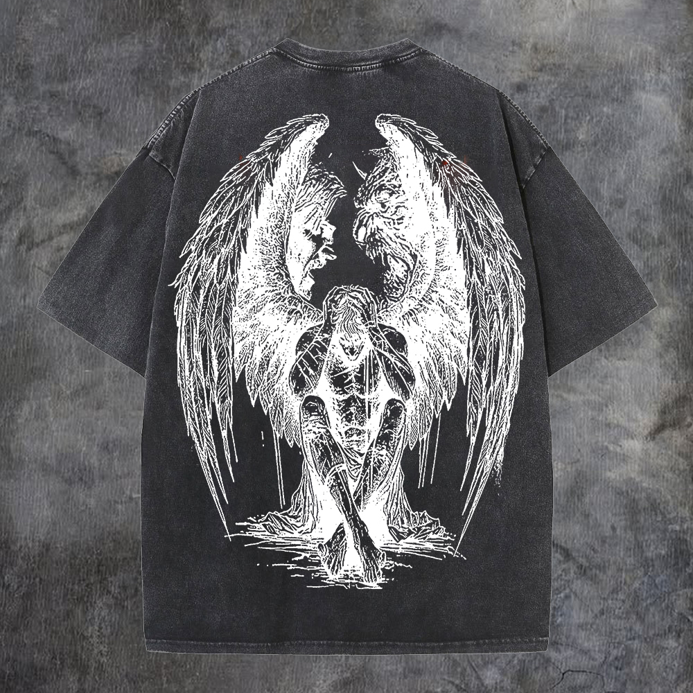 Contradictory Angel Printed Men's Washed Tee-Coordom