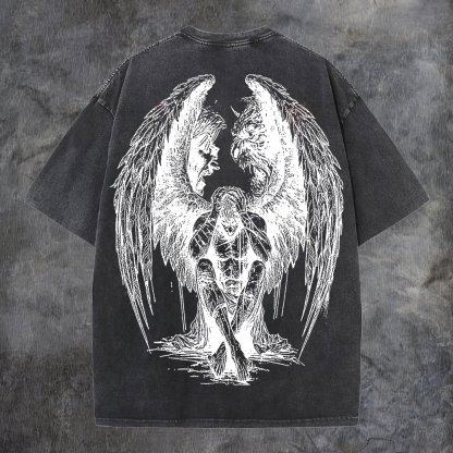 Contradictory Angel Printed Men's Washed Tee-Coordom