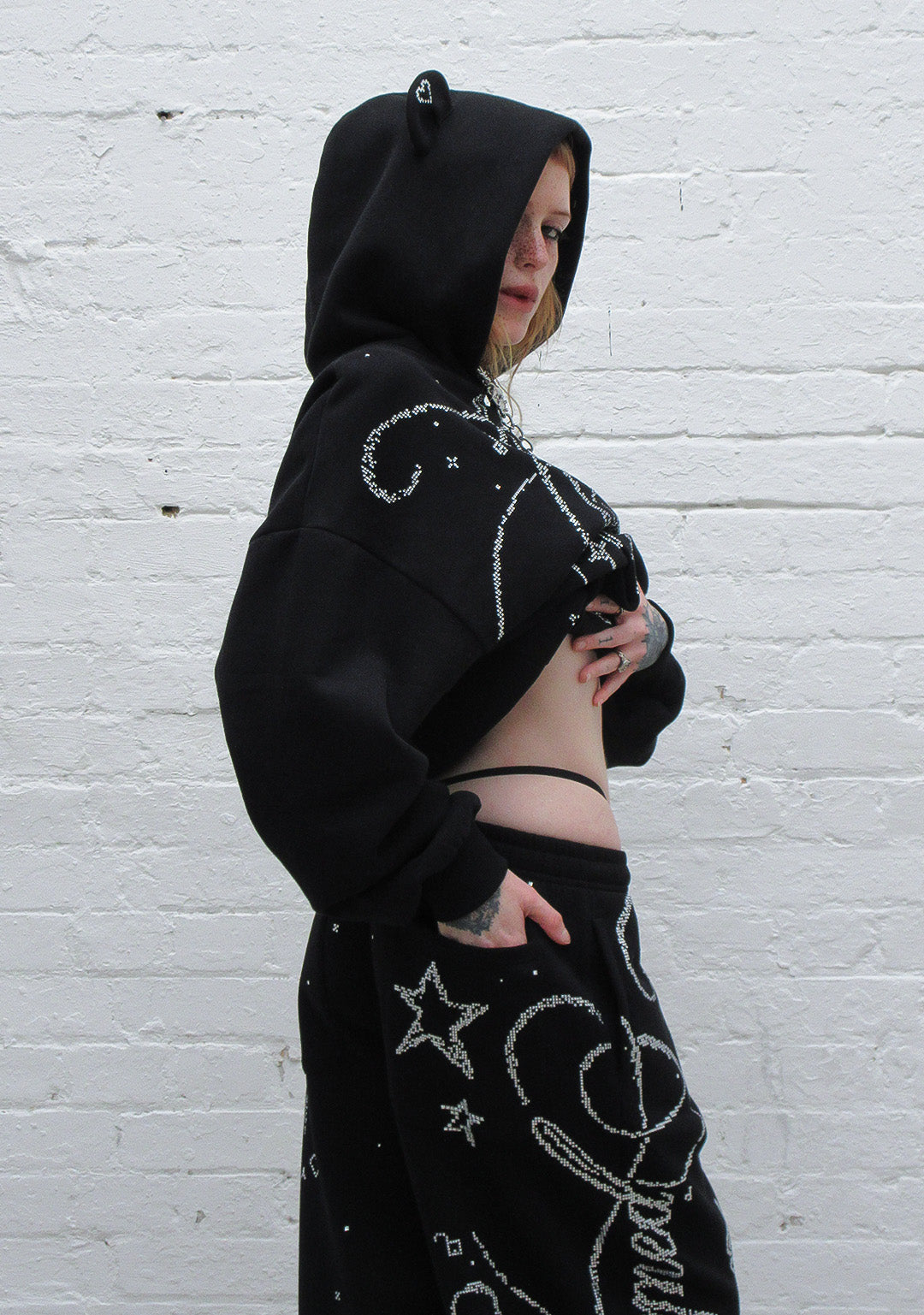 DREAMER RHINESTONE TEDDY OVERSIZED SWEATPANTS BLACK-Coordom