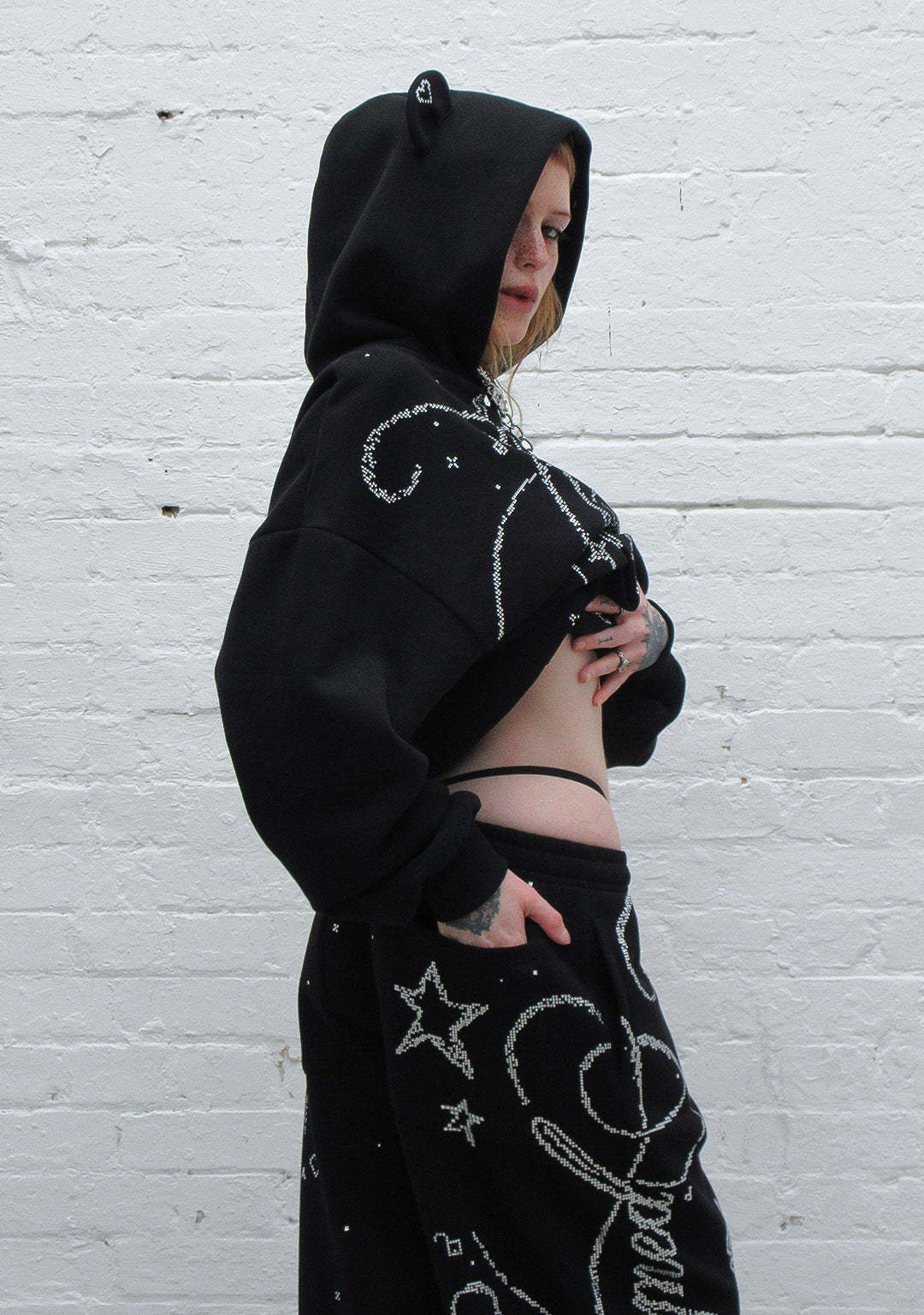 DREAMER RHINESTONE TEDDY OVERSIZED SWEATPANTS BLACK-Coordom