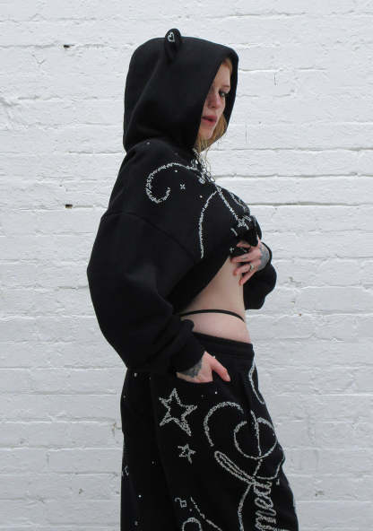 DREAMER RHINESTONE TEDDY OVERSIZED SWEATPANTS BLACK-Coordom
