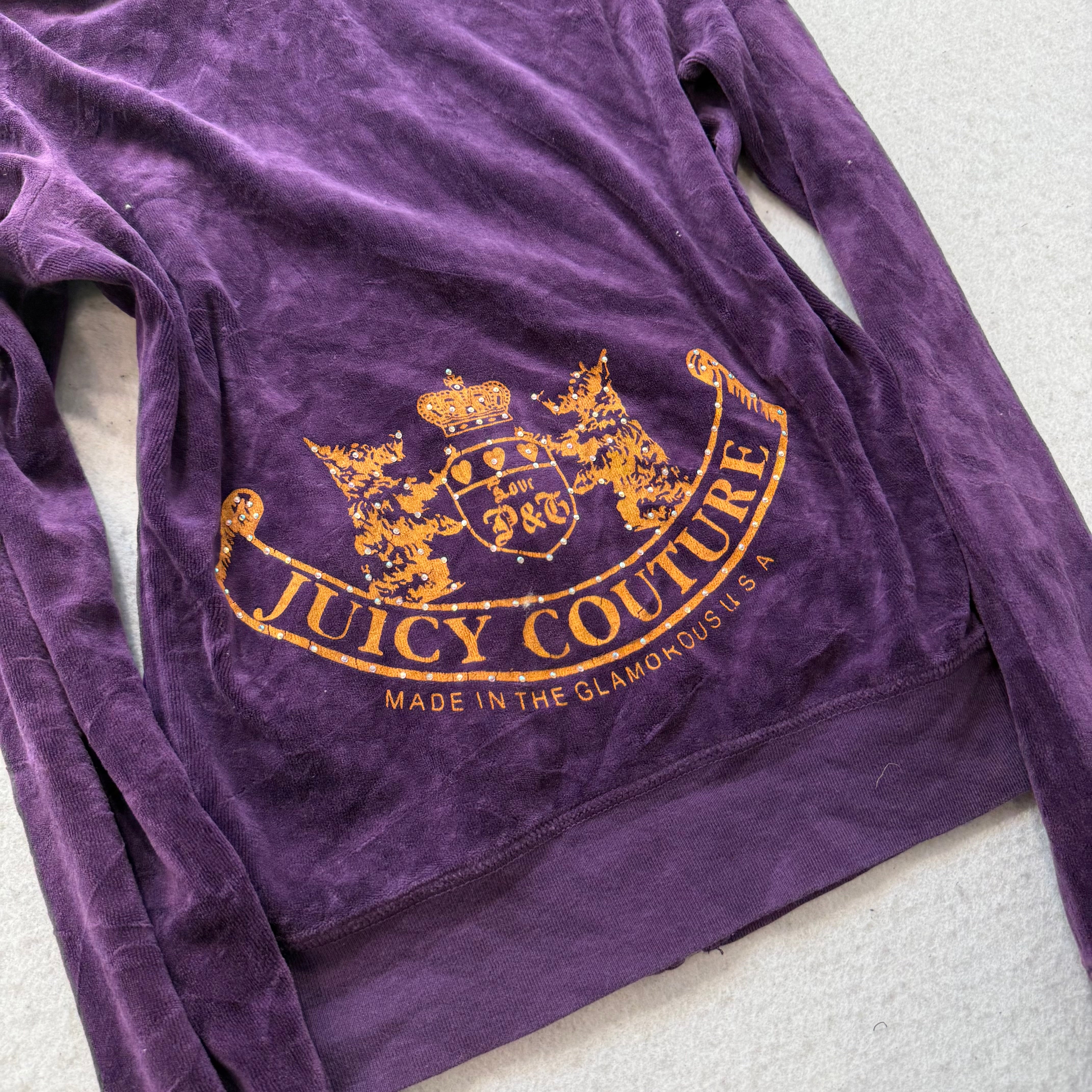Juicy Couture Scottie Dogs Women's Purple Velour Zip-Up Hoodie Rhinestone Size M-Coordom