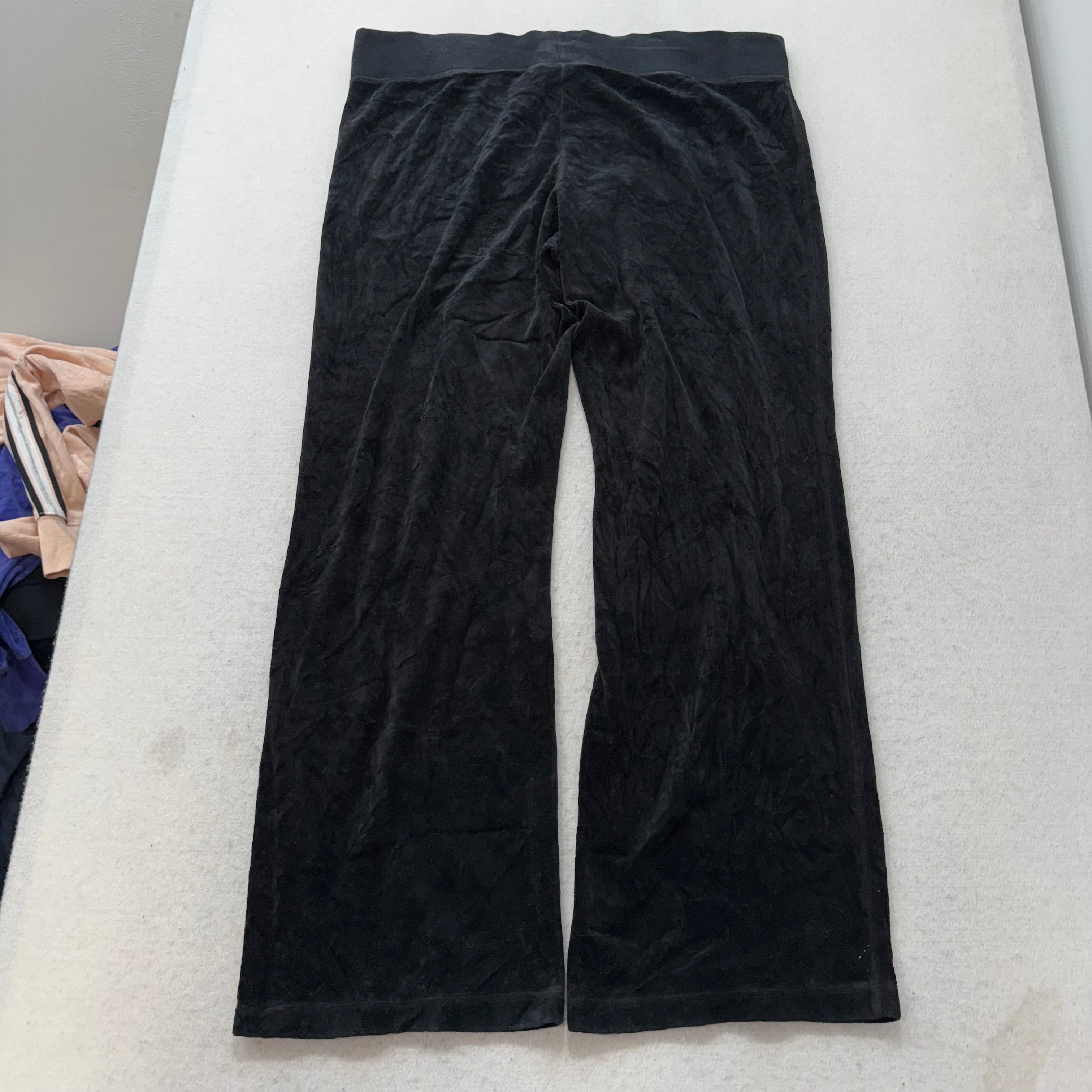 Vintage Juicy Couture Women's Black Velour Flared Wide Leg Track Pant Y2K Size L-Coordom