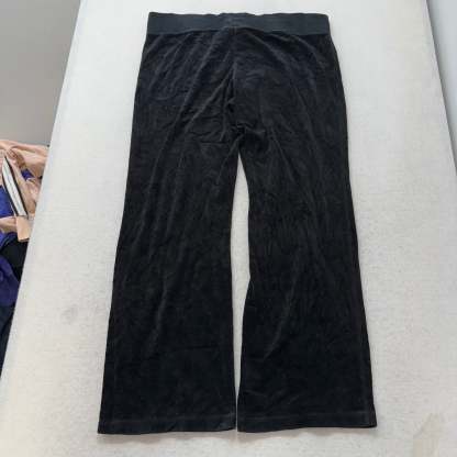 Vintage Juicy Couture Women's Black Velour Flared Wide Leg Track Pant Y2K Size L-Coordom