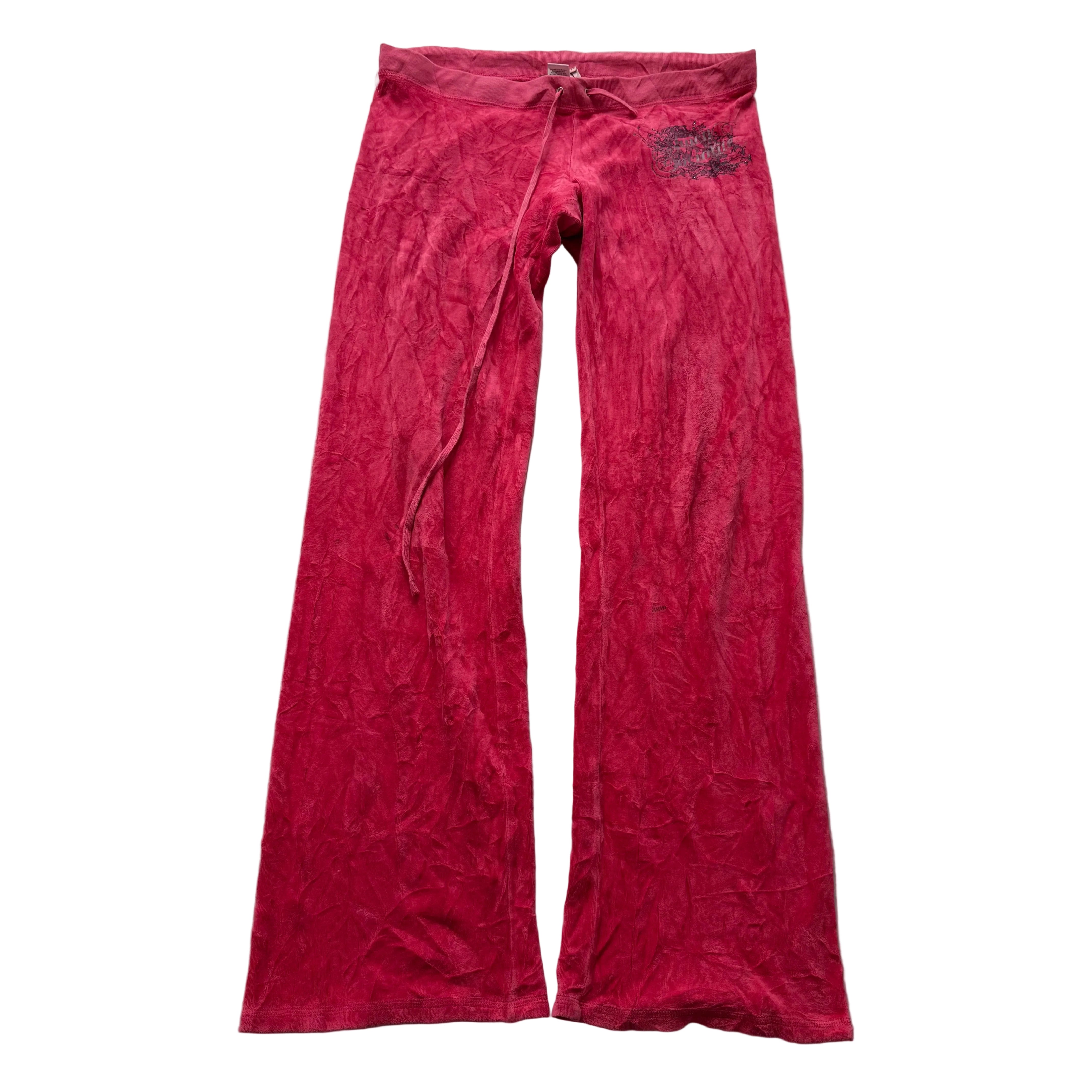 Vintage Juicy Couture Women's Red Velour Flared Track Pants Loungewear Size S-Coordom