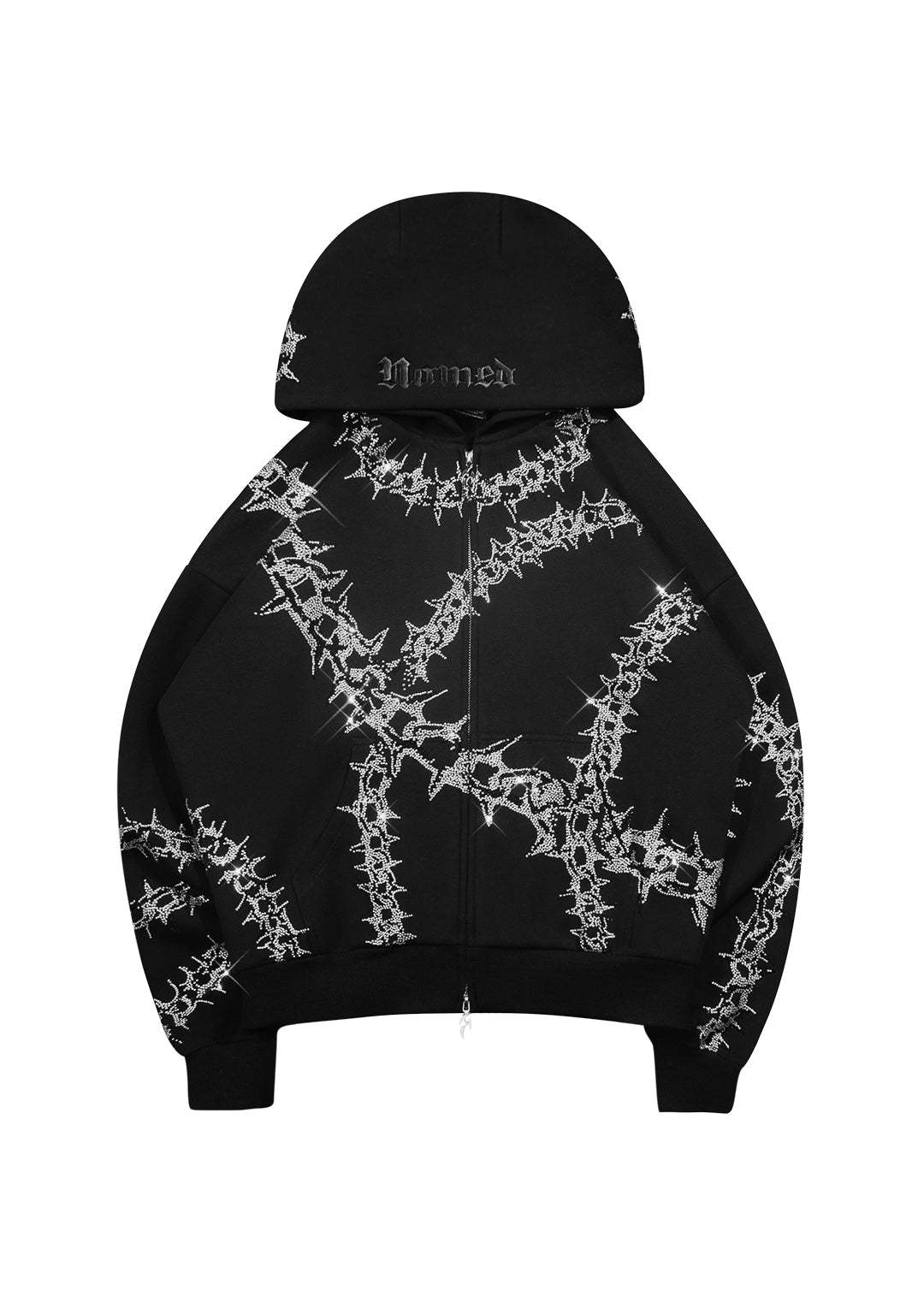  RHINESTONE ZIP HOODIE BLACK-Coordom