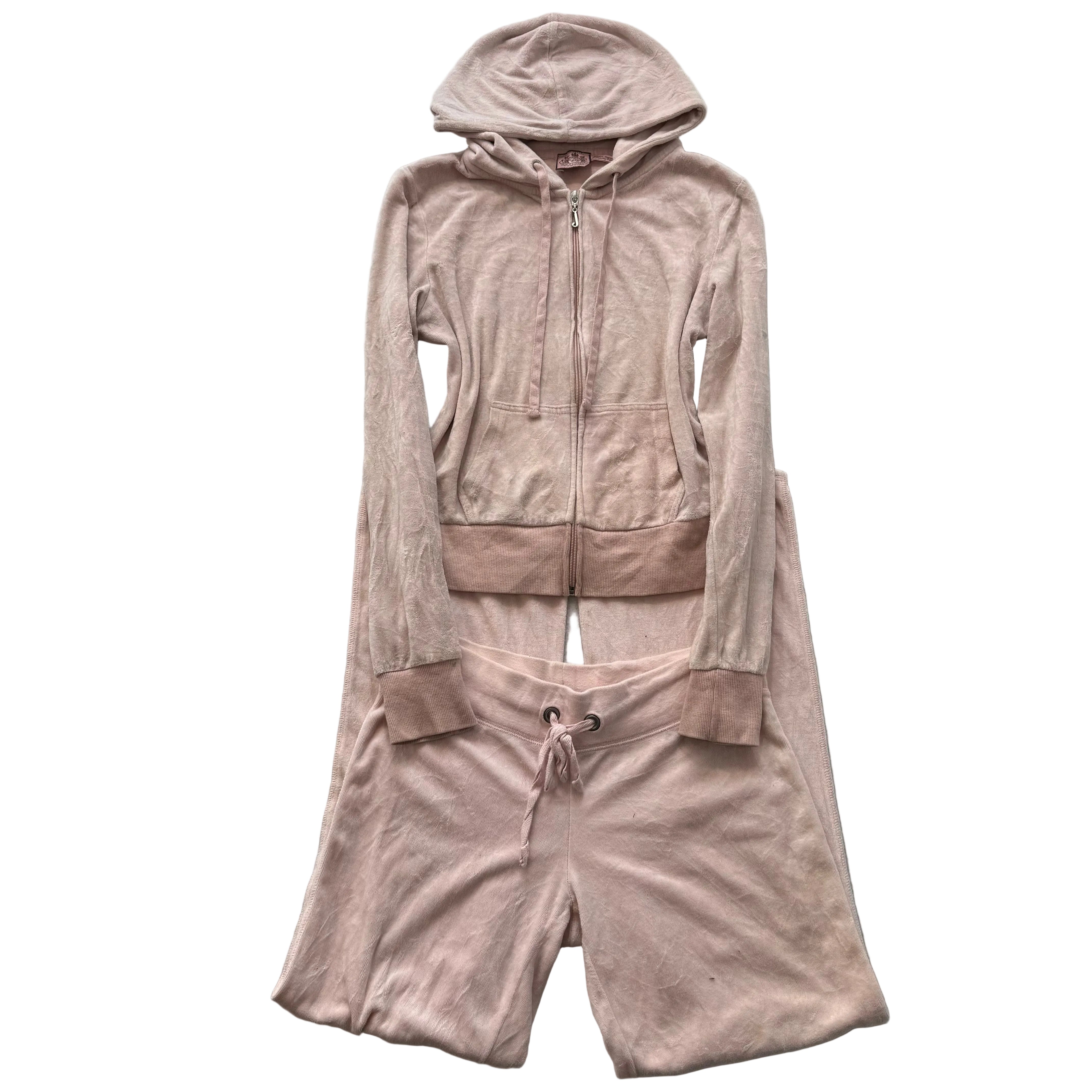 Juicy Couture Womens Dusty Rose Tracksuit Set Zip Up Hoodie & Flared Pant Size S-Coordom