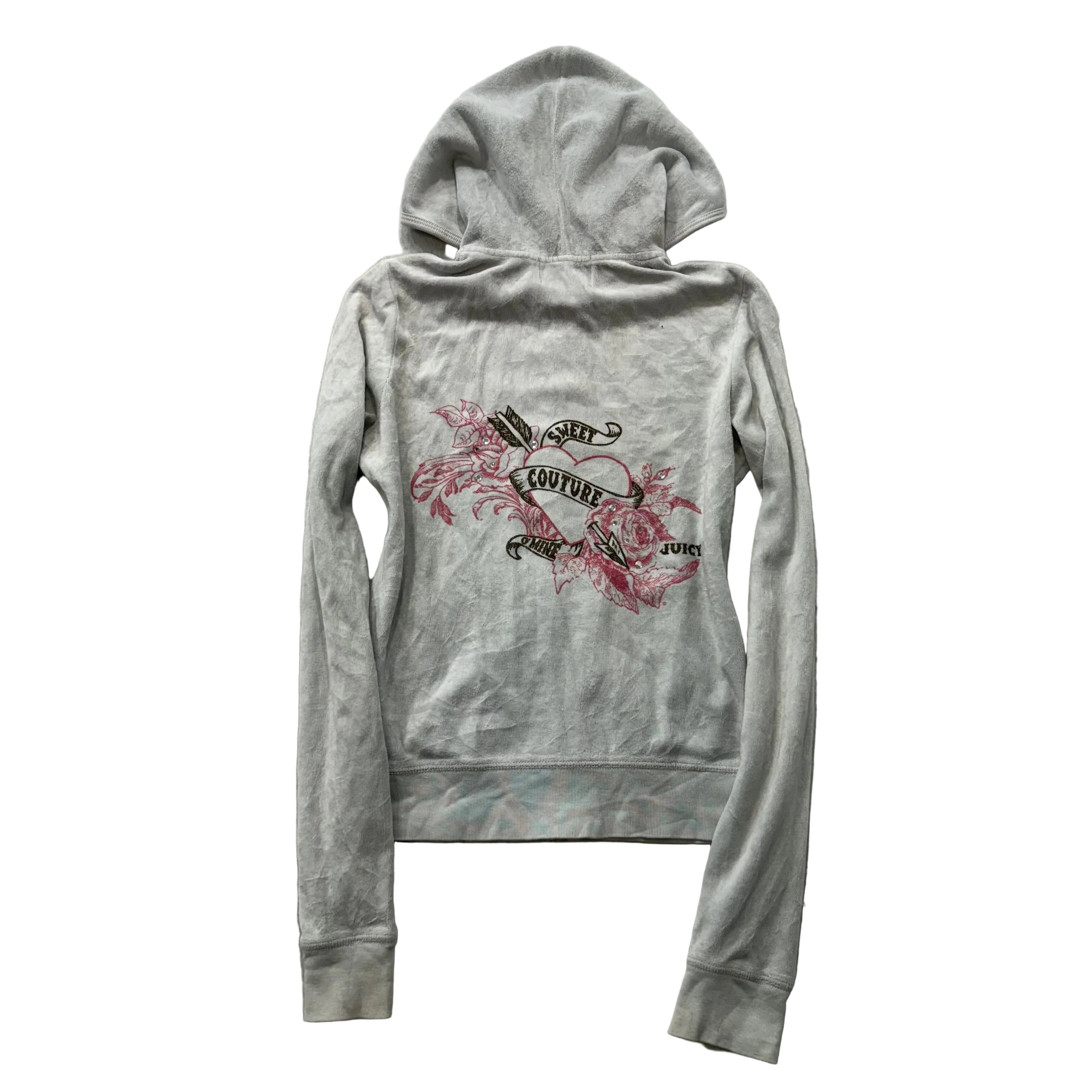 2003 Vintage Juicy Couture Sweet Coutute O’mine Womens Gray Velour Hoodie Size S-Coordom