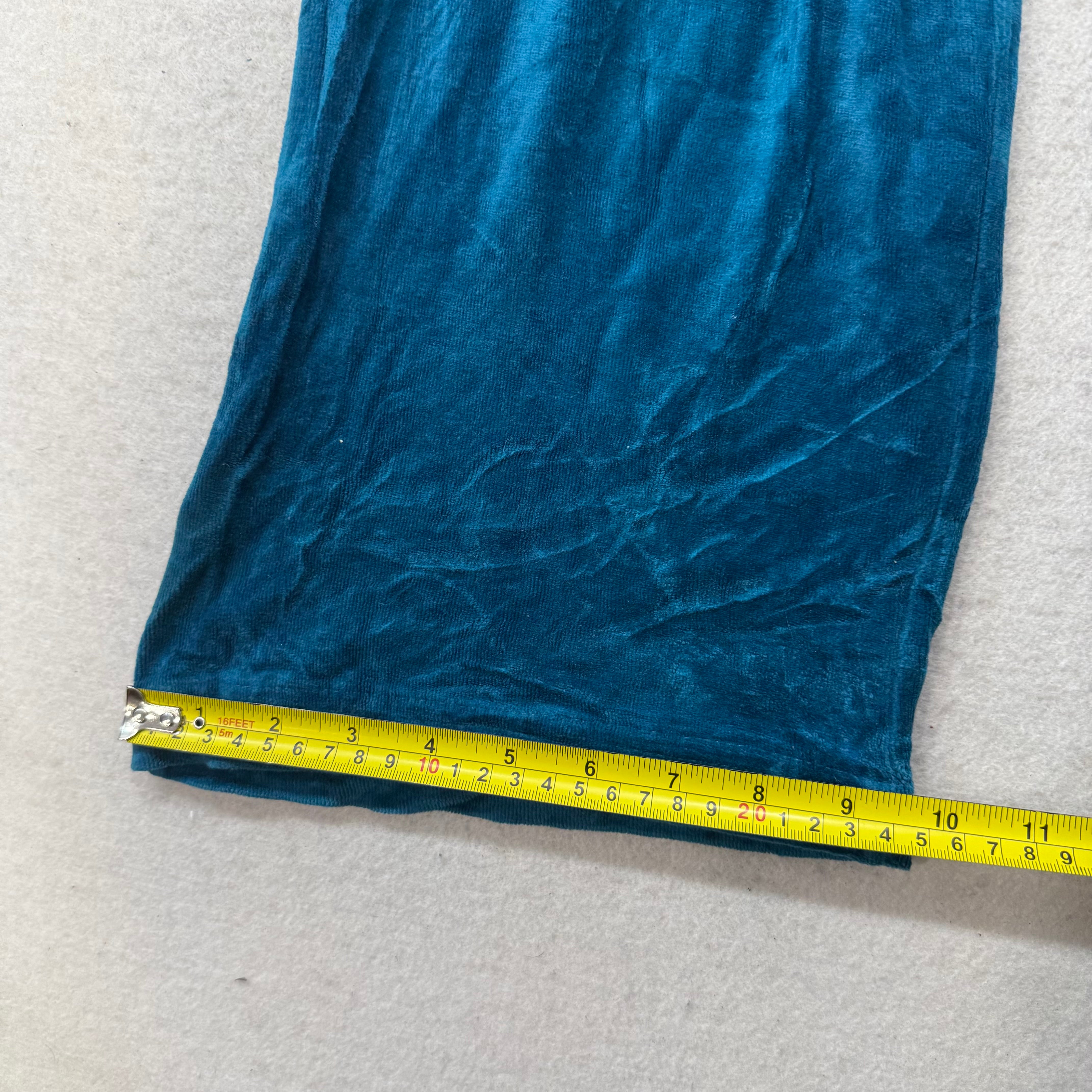 Vintage Juicy Couture Women Dark Teal Velour Flared Track Pant Loungewear Size L-Coordom