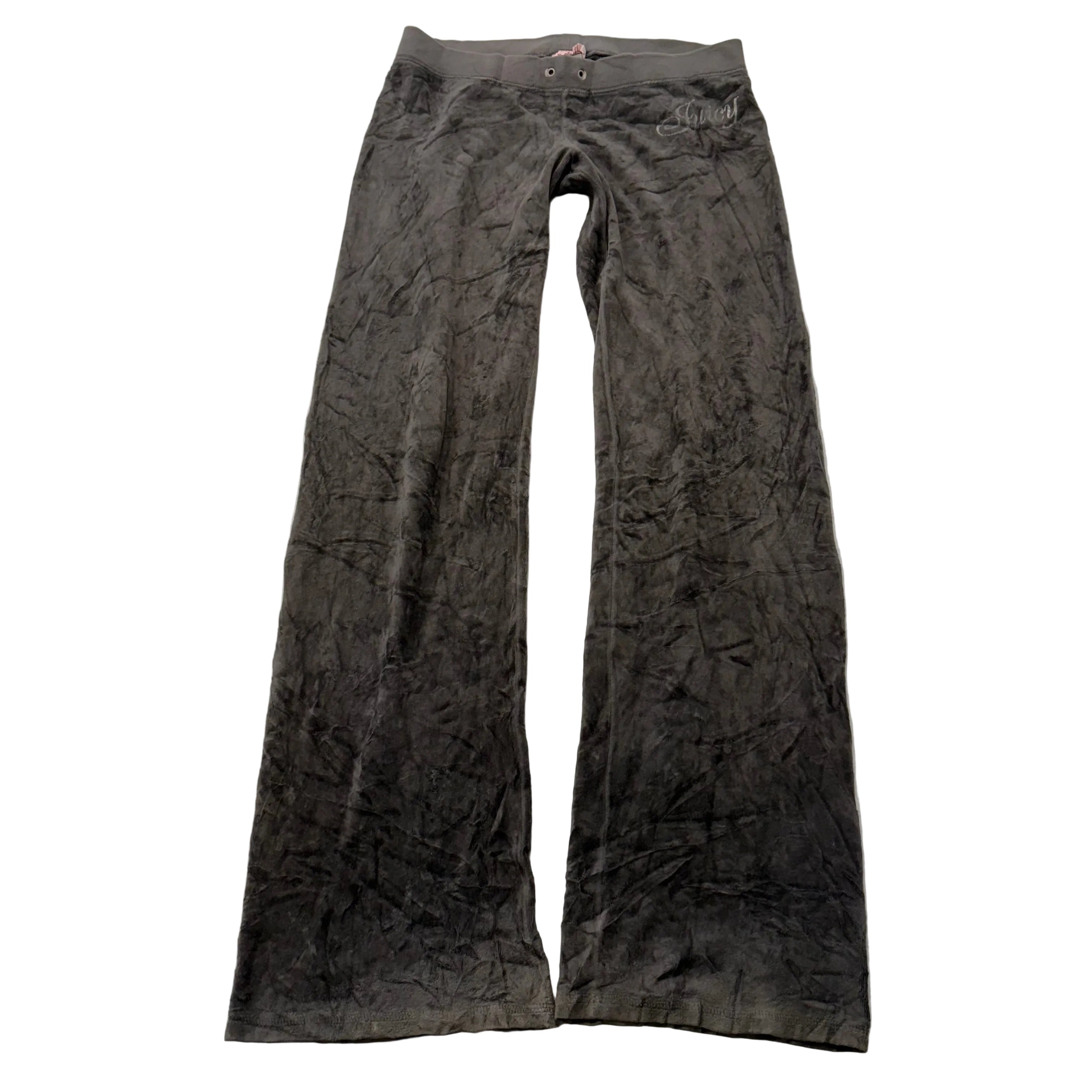 Vintage Juicy Couture Women's Dark Gray Velour Flared Track Pant Logo Y2K Size S-Coordom