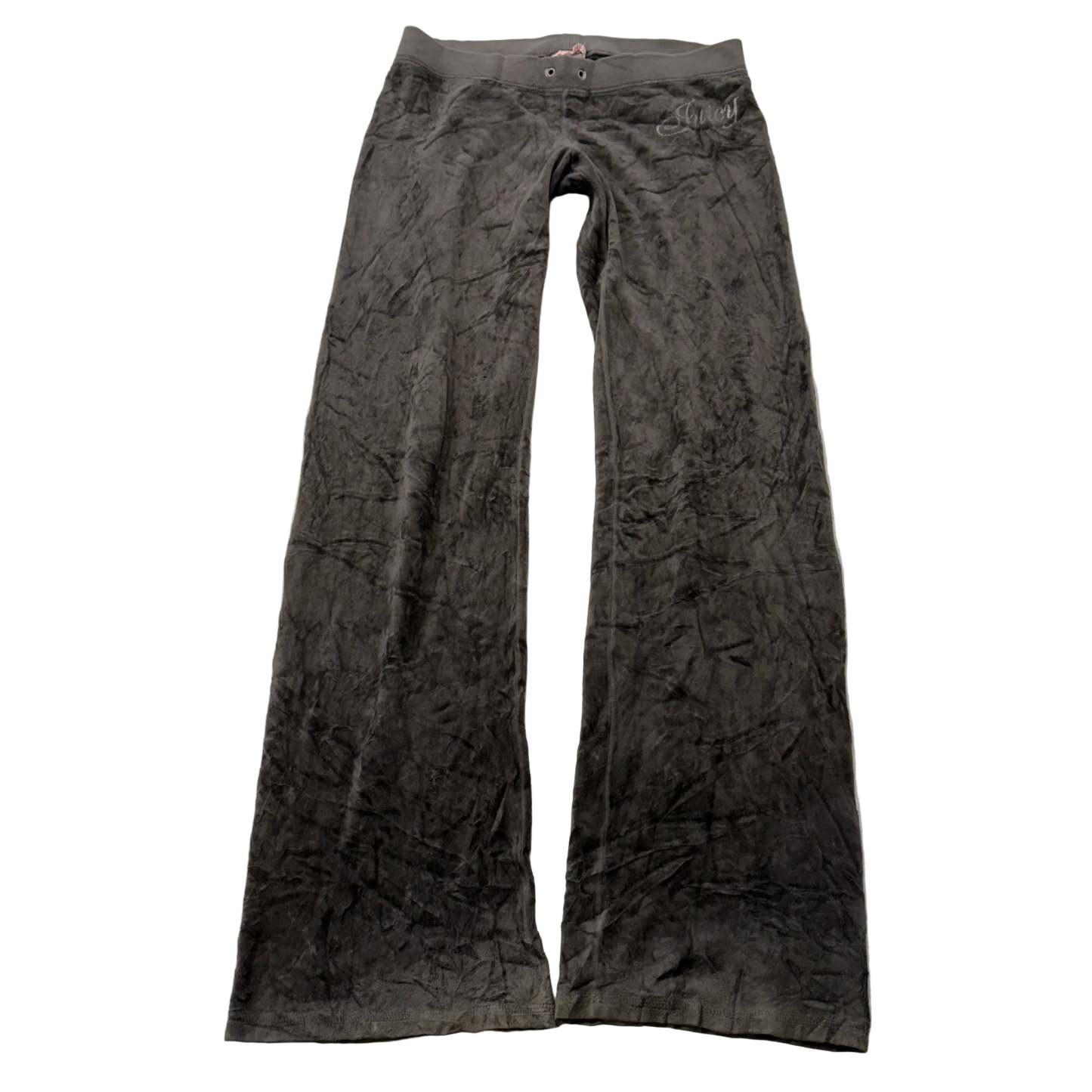 Vintage Juicy Couture Women's Dark Gray Velour Flared Track Pant Logo Y2K Size S-Coordom