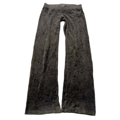 Vintage Juicy Couture Women's Dark Gray Velour Flared Track Pant Logo Y2K Size S-Coordom