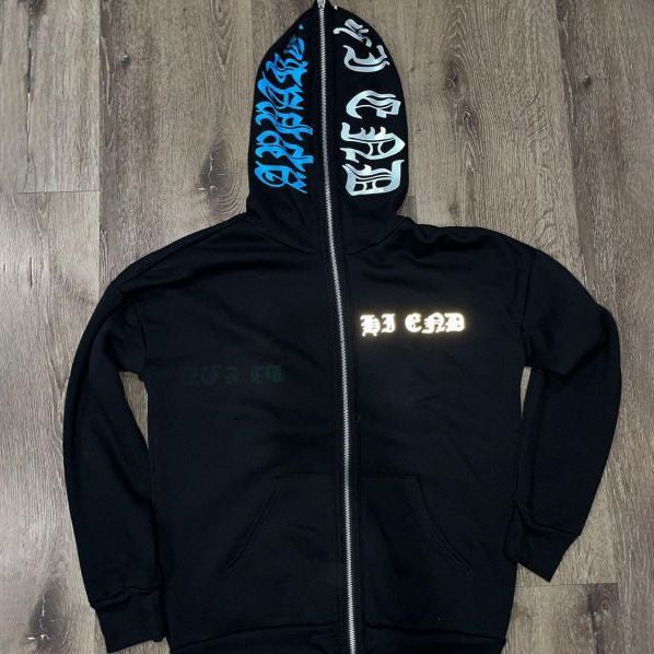 Retro casual personality letter pattern printing full zipper hoodie-Coordom