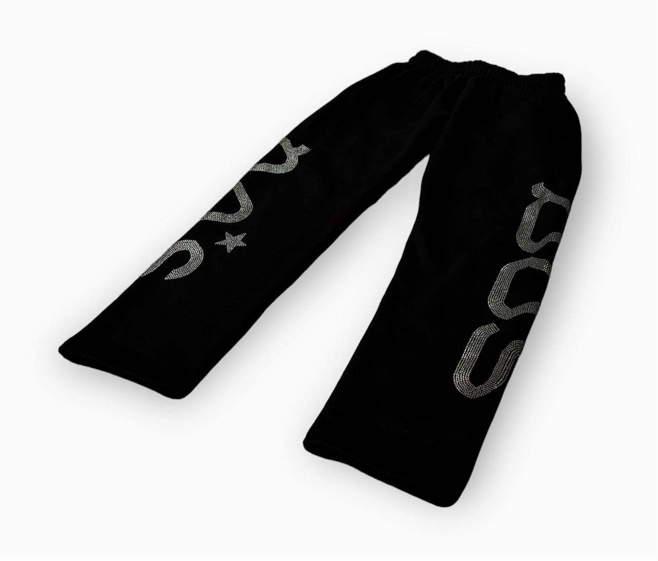 Rhinestone Sweatpants - Black-Coordom