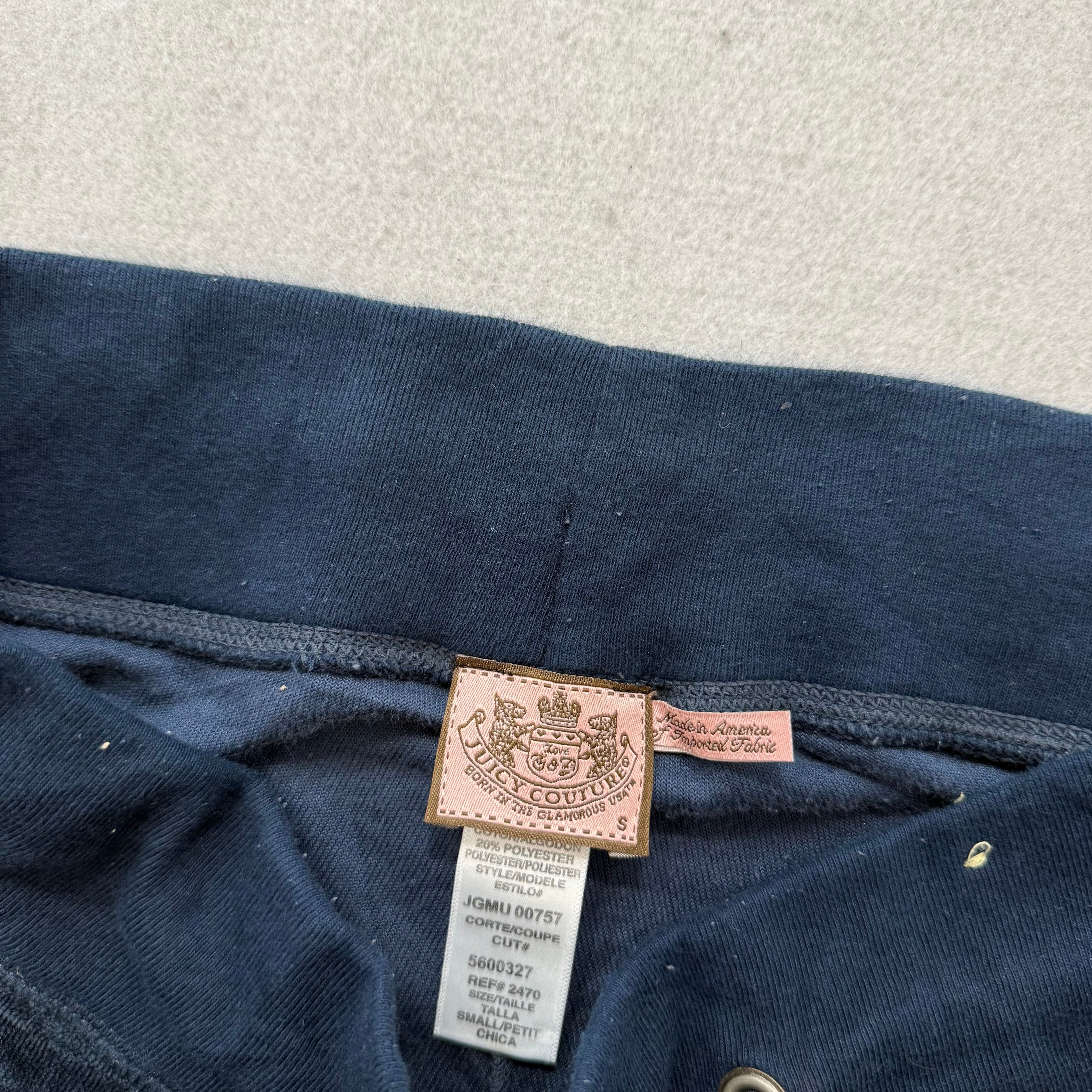 Vintage Juicy Couture Women's Navy Velour Flared Track Pant Drawstring Size S-Coordom