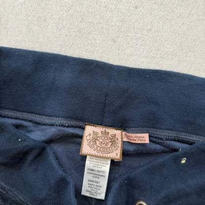 Vintage Juicy Couture Women's Navy Velour Flared Track Pant Drawstring Size S-Coordom