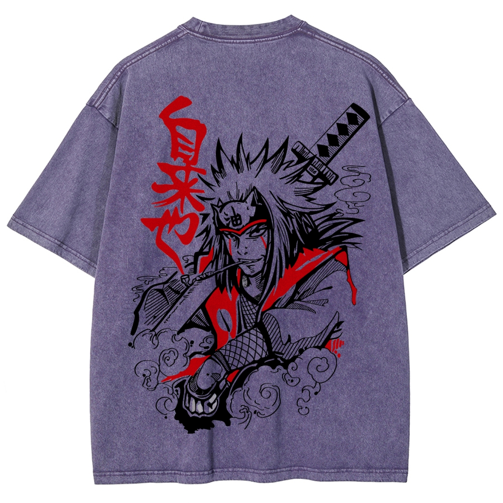 Naruto Sannin Jiraiya Printed Vintage Washed Tee Unisex Oversize Cotton T-shirt-Coordom