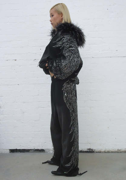 FALLEN RHINESTONE OVERSIZED SWEATPANTS WASHED BLACK-Coordom