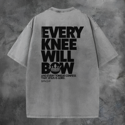 Every Knee Will Bow Printed Men's Washed Tee-Coordom