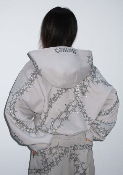  RHINESTONE ZIP HOODIE SMOKE GREY-Coordom