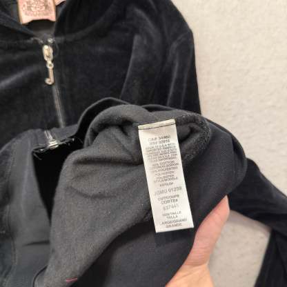 Juicy Couture Black Velour Tracksuit Set Zip Up Hoodie & Straight Pants Size L-Coordom