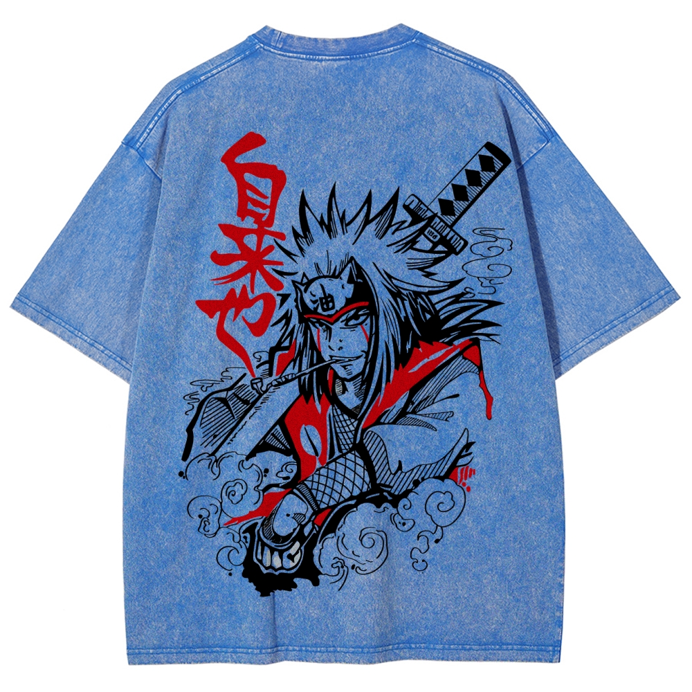 Naruto Sannin Jiraiya Printed Vintage Washed Tee Unisex Oversize Cotton T-shirt-Coordom