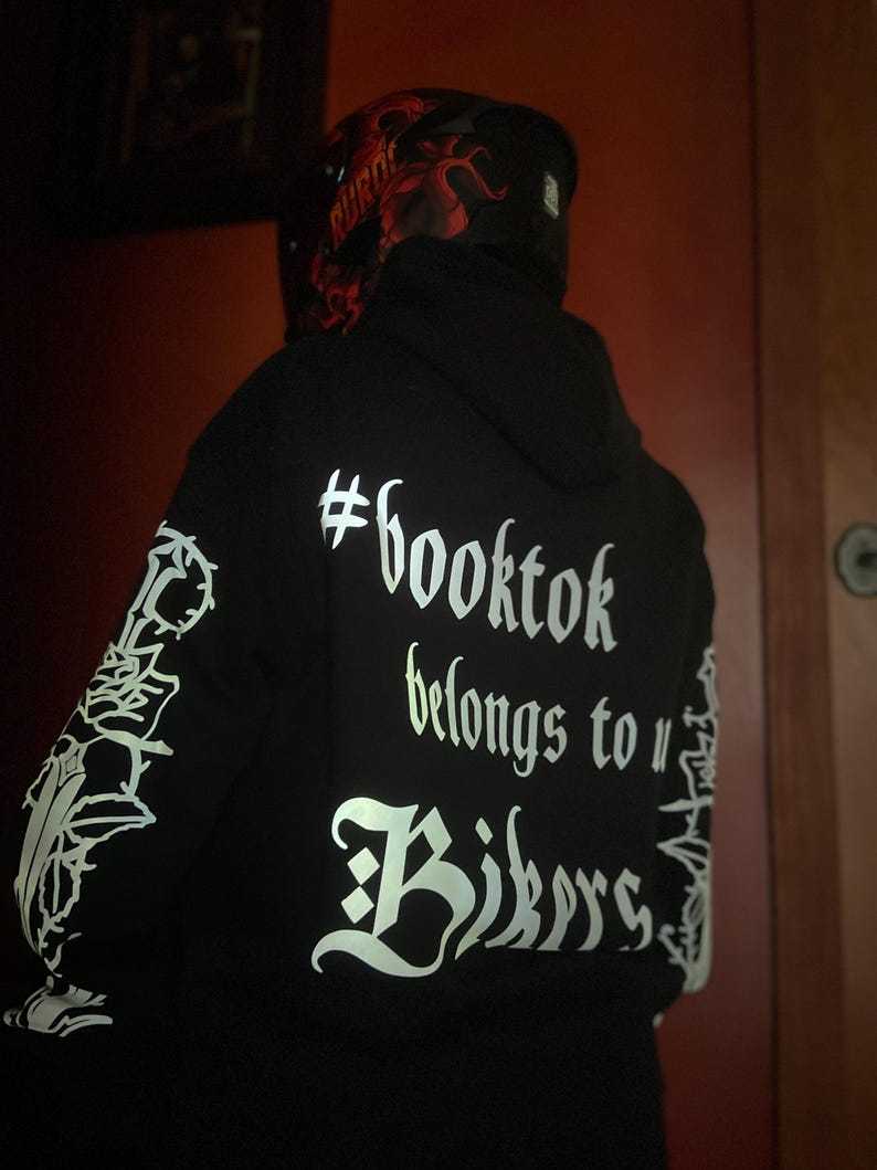 Booktok Biker Hoodie, Reflective Design, Crafted in USA-Coordom